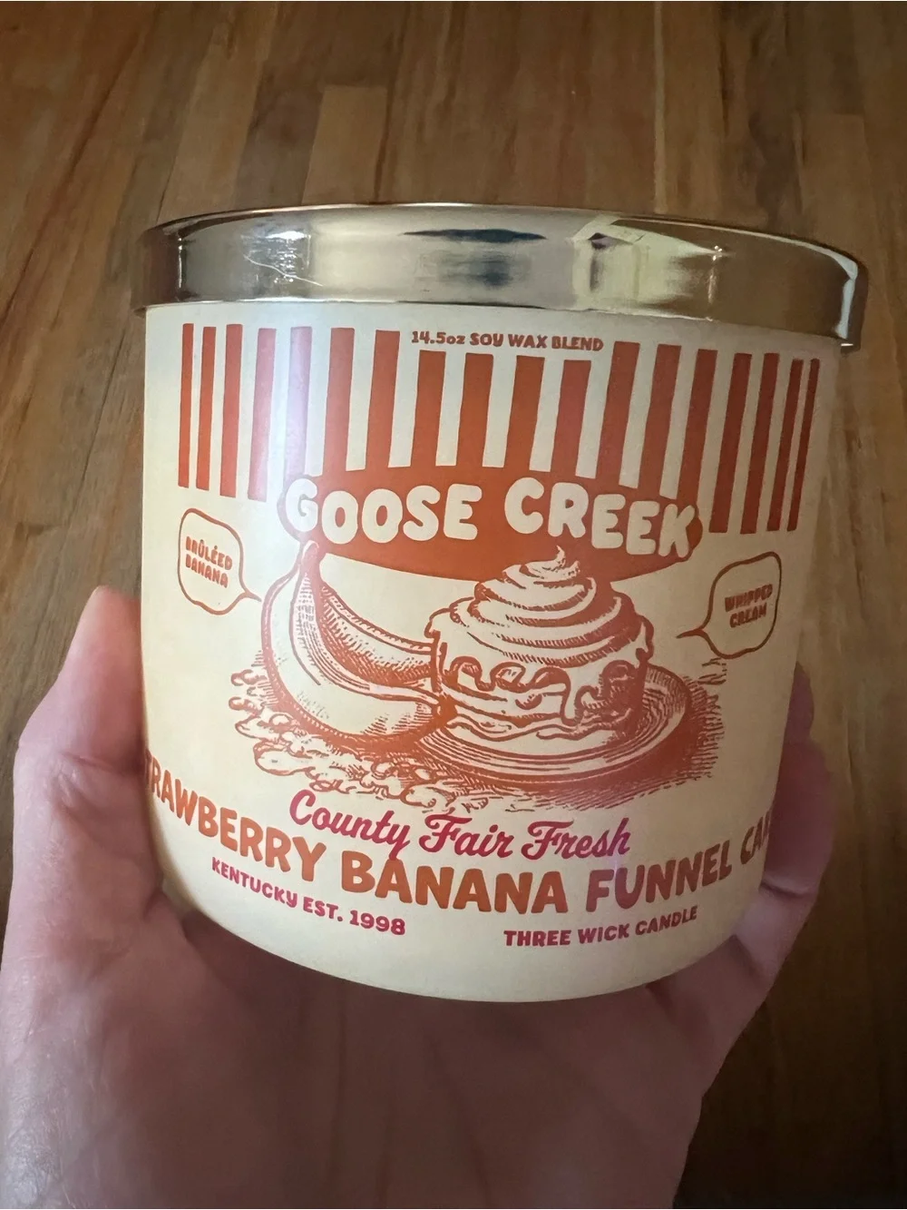 Goose Creek Strawberry Banana Funnel Cake 3 Wick Candle 14.5 Oz